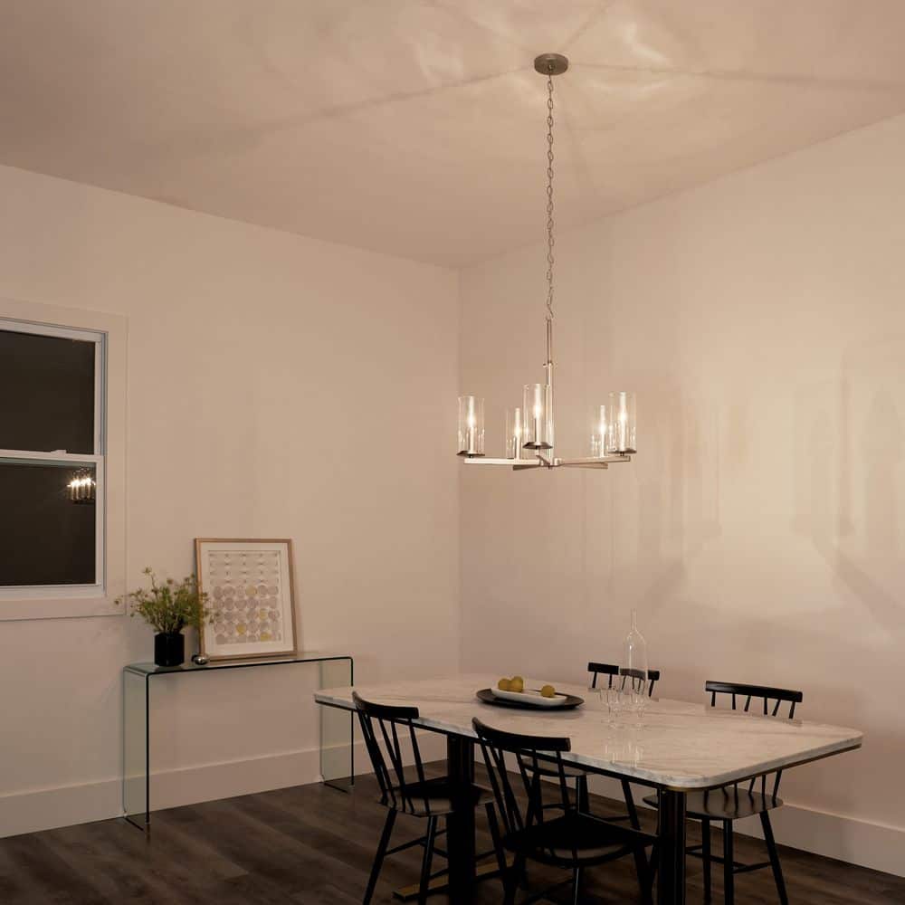 Transitional Crosby 5-Light Chandelier in Brushed Nickel with Clear Glass Shades