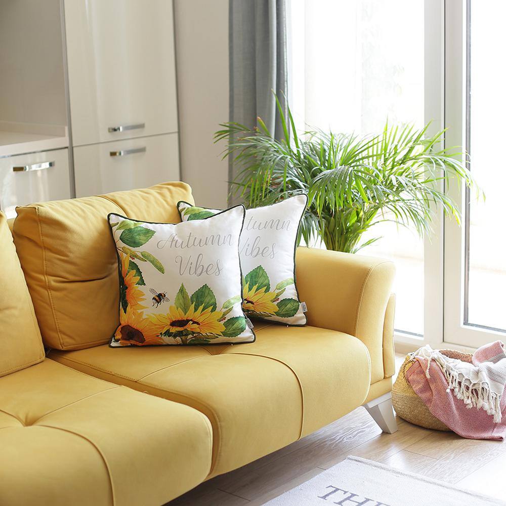 Yellow and White Autumn Vibes 18" x 18" Polyester Throw Pillow Covers