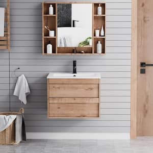 24 in. W x 18.1 in. D x 18.1 in. H Single Sink Bath Vanity in Oak with White Ceramic Top and Drain Faucet Set