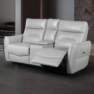 Amanda 62.5 in. Taupe Leather 2-Seater Power Loveseat with Cupholders and Storage