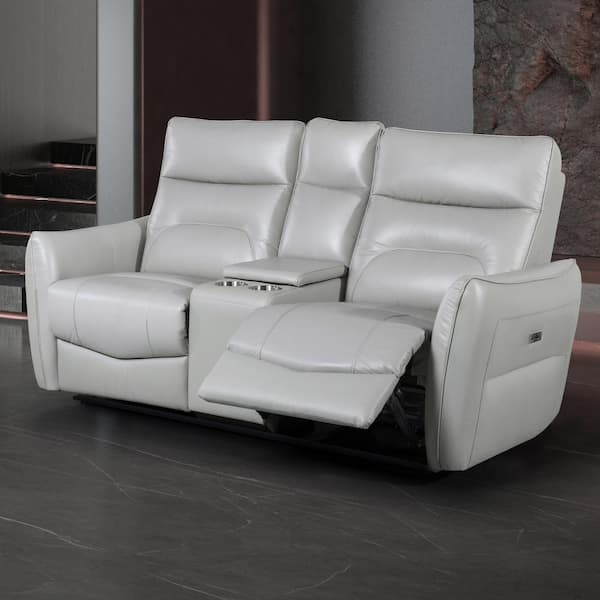 Furniture of America Amanda 62.5 in. Taupe Leather 2-Seater Power Loveseat with Cupholders and Storage