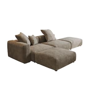 129.92 in. Square Arm Corduroy Velvet 4-Pieces Modular Free Combination Sectional Sofa with Ottoman in Brown