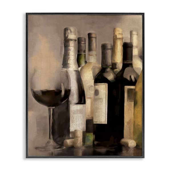 Wine Glass with Bottles by Carol Robinson Black Framed Food Giclee Art Print 20 in. x 16 in.