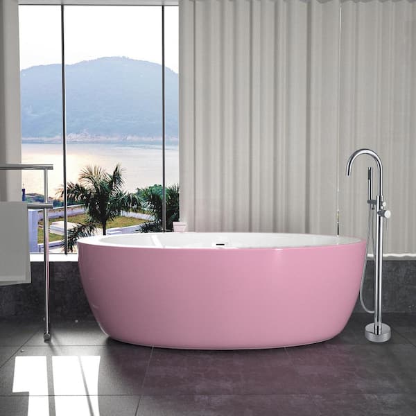 Maincraft Freestanding 67 in. Contemporary Design Acrylic Flatbottom SPA Tub Bathtub in Pink