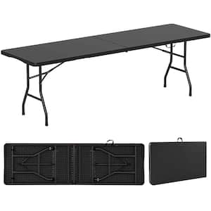 96 in. Black Rectangle Metal Portable Folding Table with HDPE Tabletop Safe Lock Mechanism Carrying Handle