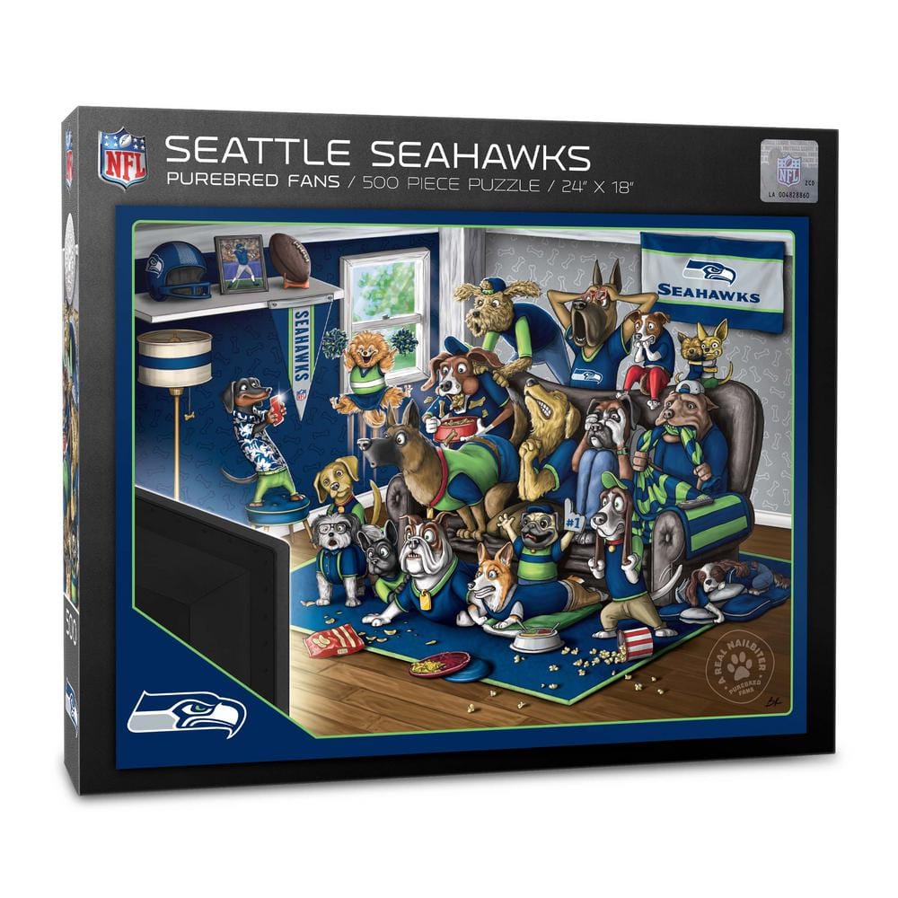 Seattle Seahawks Porcelain Figurine With Fans, TV & Pup