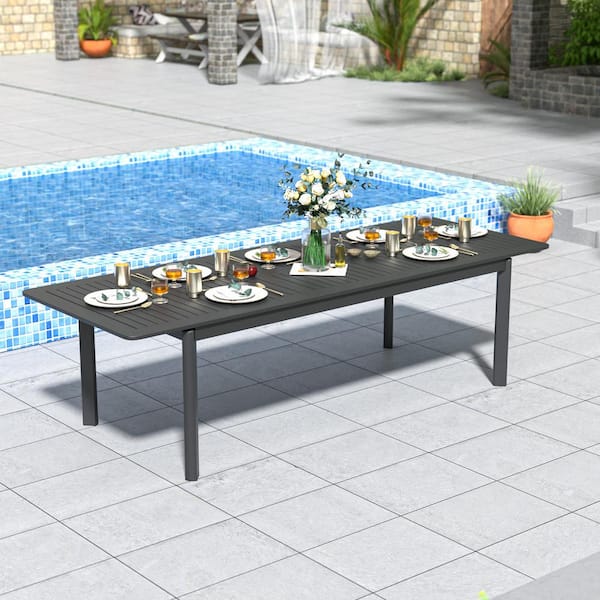 DESwan Black Aluminum Rectangle Outdoor Dining Table with Extension