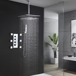1-Spray 12 in. Rainfall Wall Bar Shower Kit with 6 Body Spray and Brass Handheld Shower in Chrome