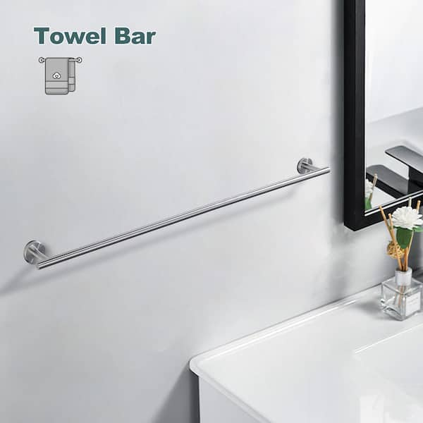 ALEASHA 36 in. Wall Mounted Single Towel Bar in Brushed Nickel AL 8J120 36 The Home Depot