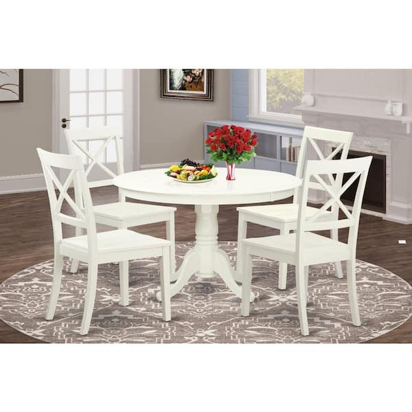 East West Furniture 5-Piece Linen White Finish Solid Wood Top Dining table with 4 Chairs with Lattice Back