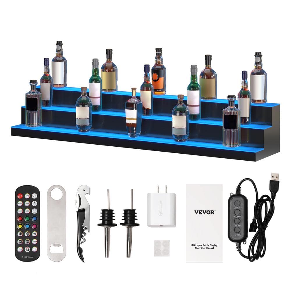 VEVOR 54 Bottles LED Lighted Liquor Bottle Display 60 in. Illuminated Home Bar Shelf 7 Static Colors Acrylic Wine Racks ZTXJPLED360RFCM56V1 The Home