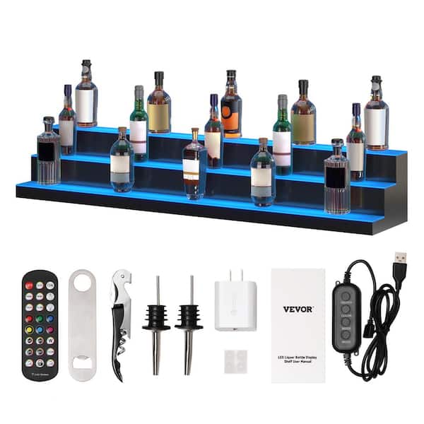 VEVOR 54-Bottles LED Lighted Liquor Bottle Display 60 in. Illuminated Home Bar Shelf 7-Static Colors Acrylic Wine Racks