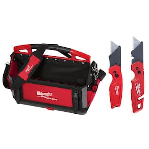 20 in. PACKOUT Tote with Fastback Folding Utility Knife Set (2-Pack)