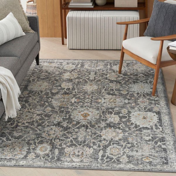 Oushak Home Charcoal 6 ft. x 9 ft. Floral Traditional Area Rug