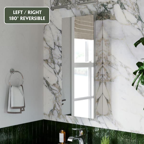 WYonder 12 in. W x 30 in. H Rectangular Aluminum Recessed/Surface Mount (Reversible) Medicine Cabinet with Mirror