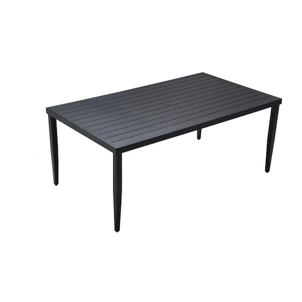 Clihome Outdoor Patio Aluminum 70 in. Black Rectangle Dining Table with Tapered Feet and Umbrella Hole