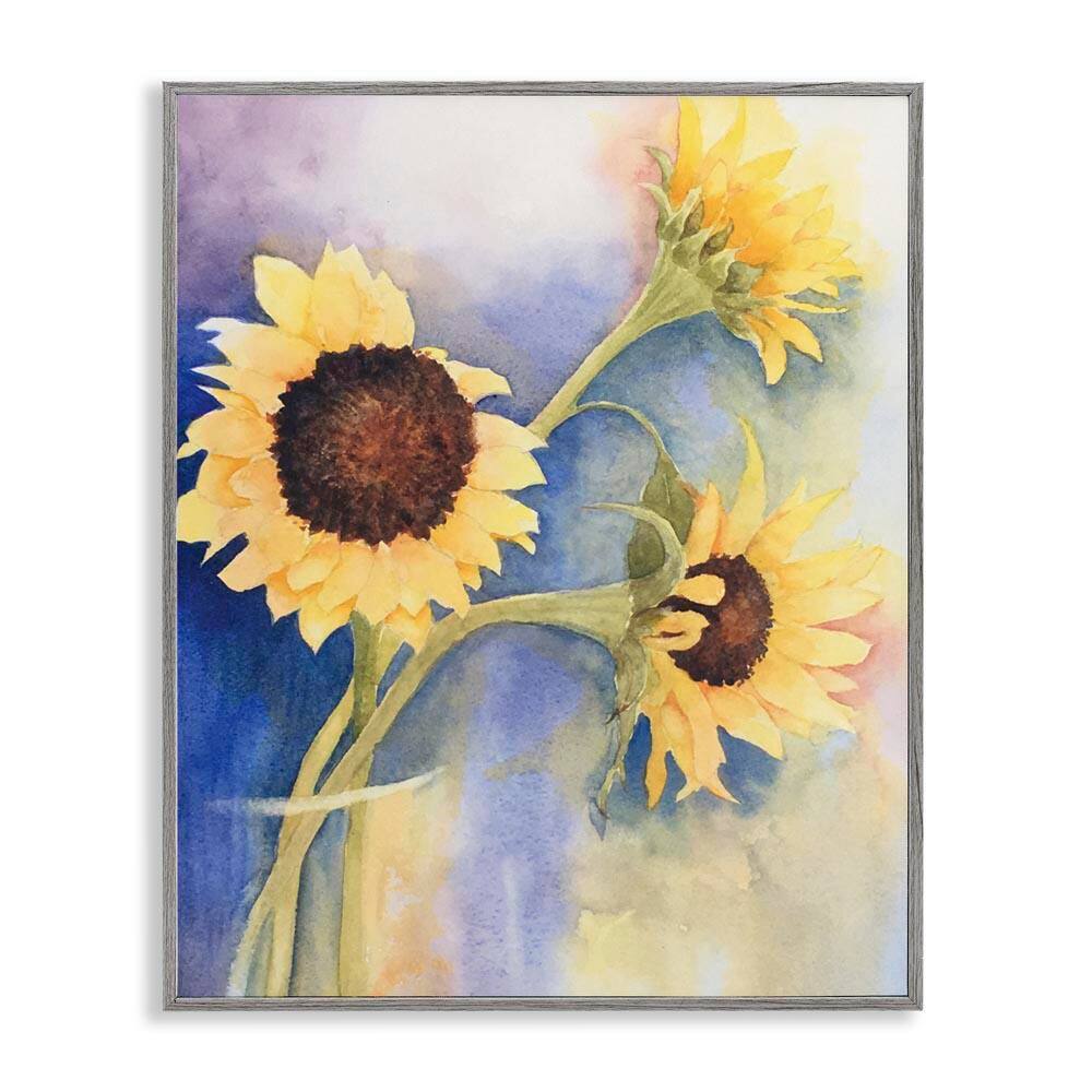 Sunflower Trio in Vase by Stephanie Fielden Gray Framed Nature Giclee Art Print 14 in. x 11 in. price history on PriceWatchPro