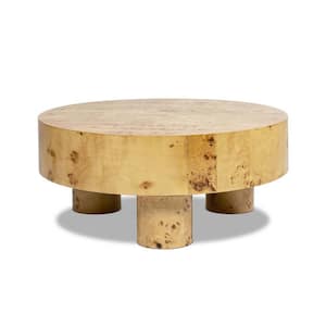 Nebula 35.5 in. Burl Wood Round Pillar Leg Coffee Table in Warm Natural Brown