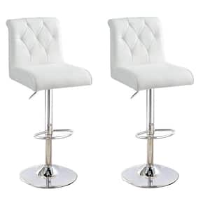 35 in. White Low Back Metal Frame Barstool with Leatherette Seat (Set of 2)
