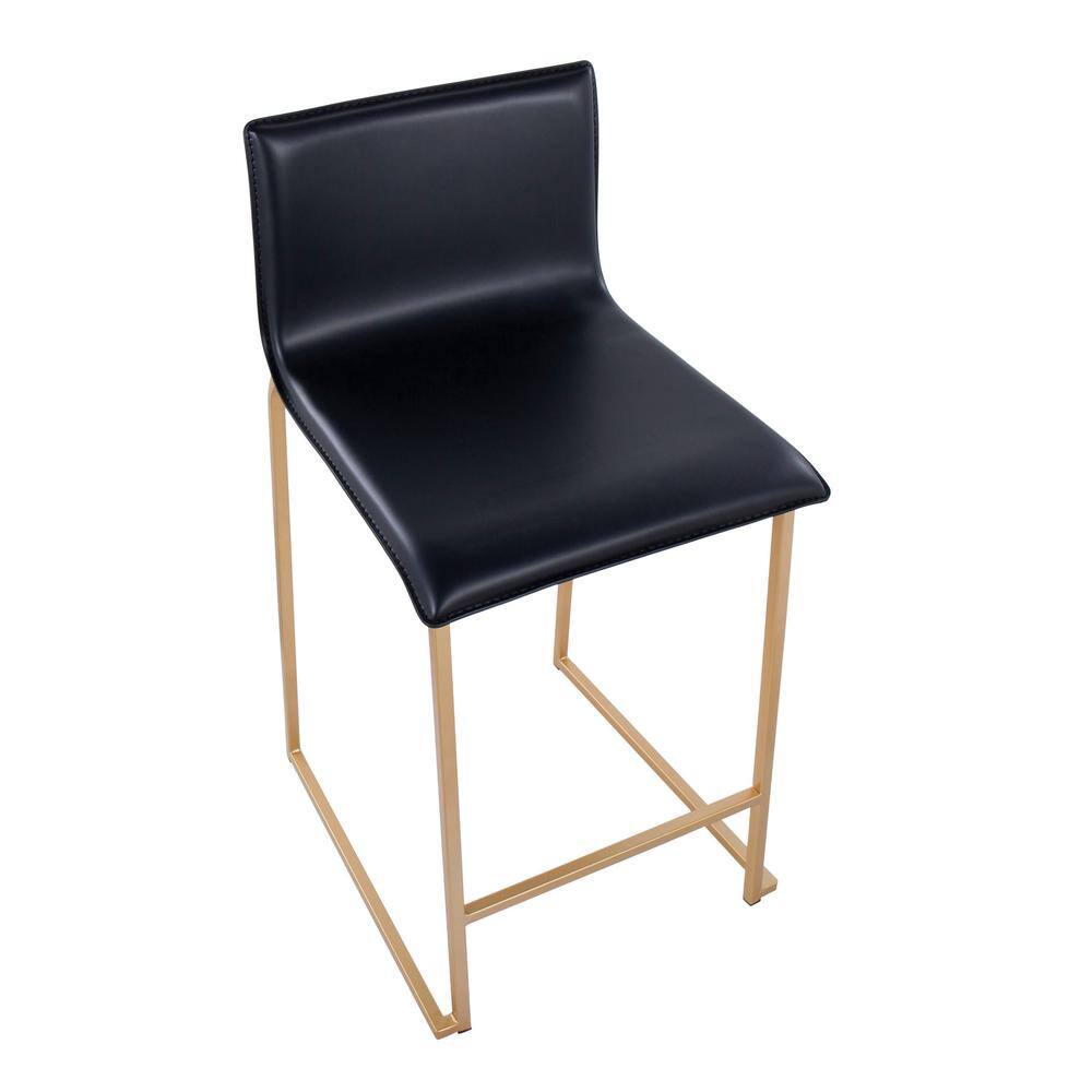 Elegant Gold Metal and Black Faux Leather Counter Stools, Set of 2