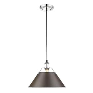 Orwell 1-Light Chrome with Rubbed Bronze Shade Large Pendant