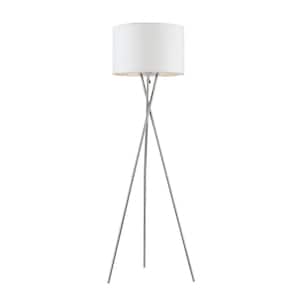Amlight Lisboa 62 in. Indoor Tripod Floor Lamp with Metal Chrome Tripod and White Shade