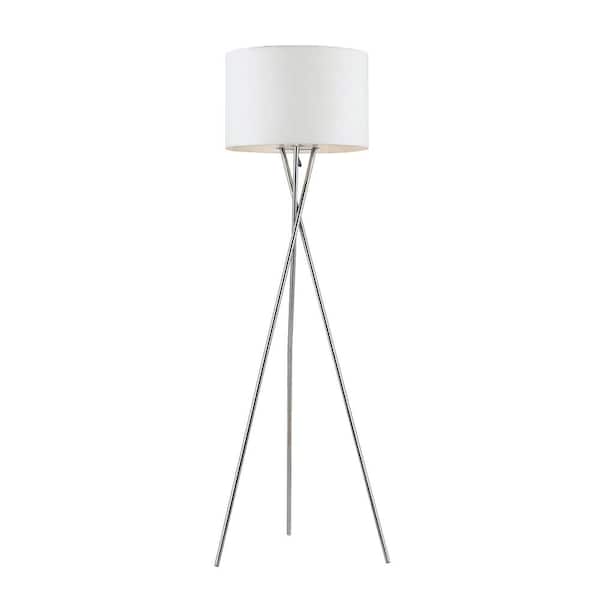 Bromi Design Amlight Lisboa 62 in. Indoor Tripod Floor Lamp with Metal Chrome Tripod and White Shade
