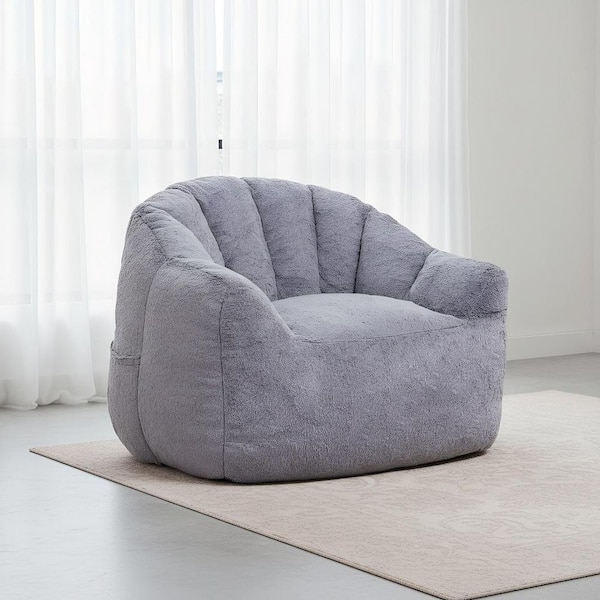41.4 in. W Gray Faux Fur Medium Bean Bag for Living Room, Bedroom