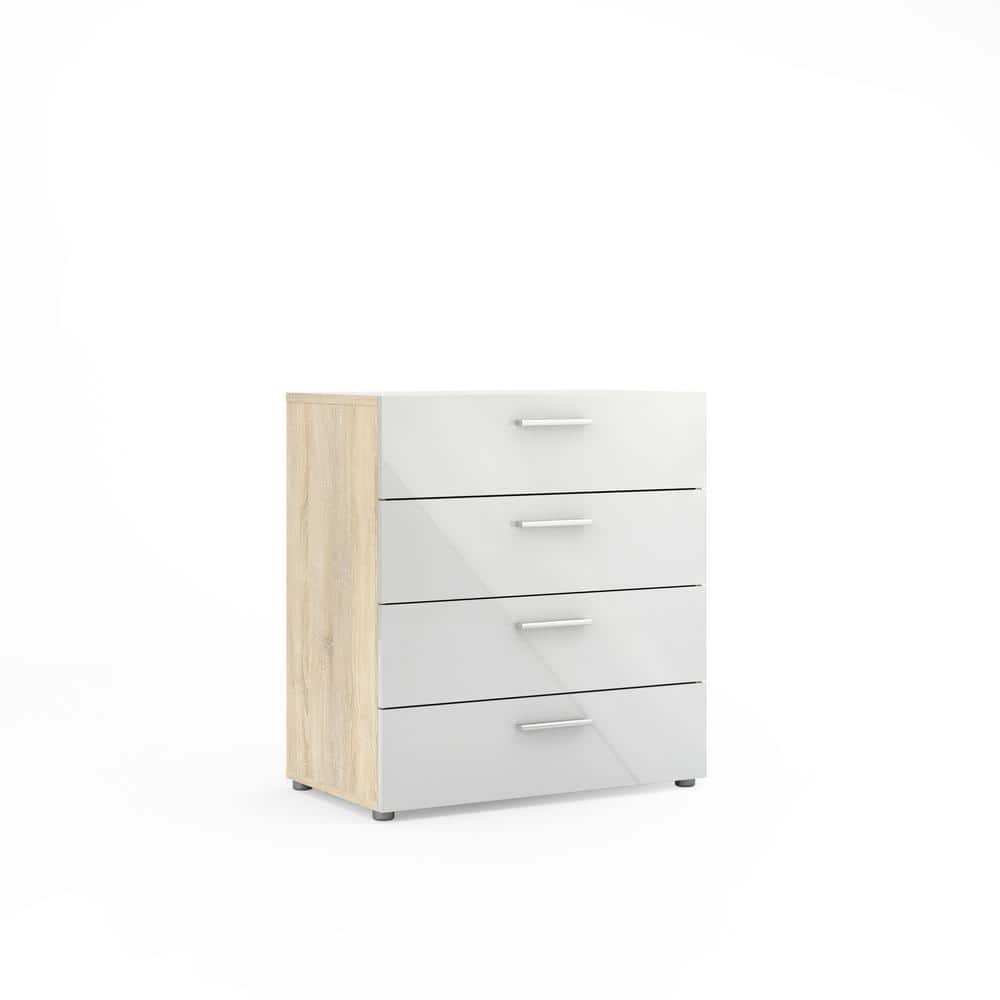 Sleek Austin 4-Drawer Chest in Oak Structure and White High Gloss