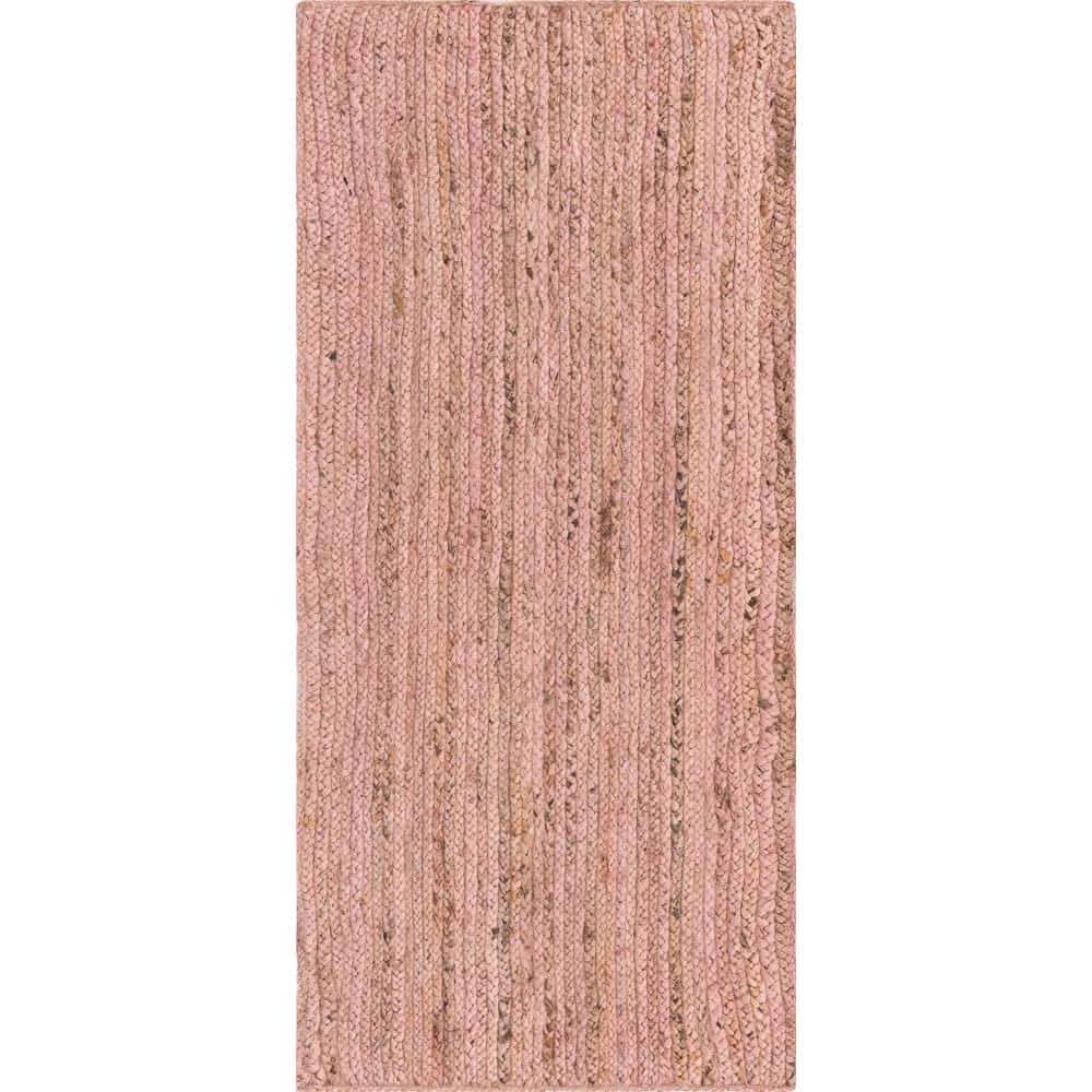 Unique Loom Braided Jute Dhaka Light Pink 2' 6 x 6' 1 Area Rug 3161103 ...