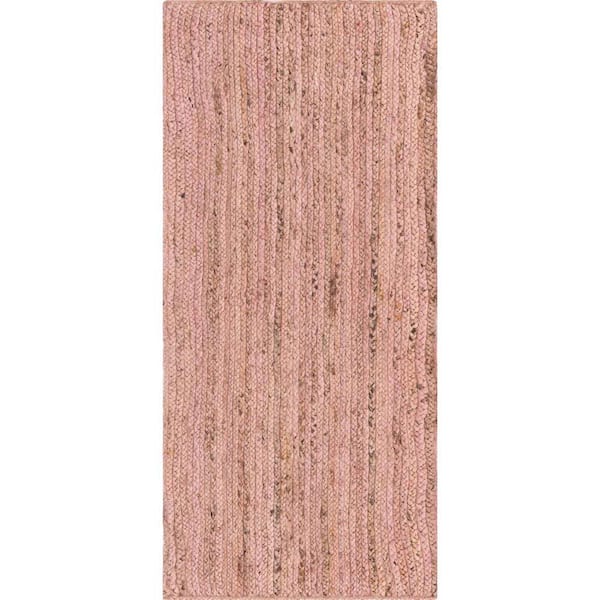 Unique Loom Braided Jute Dhaka Light Pink 2' 6 x 6' 1 Area Rug