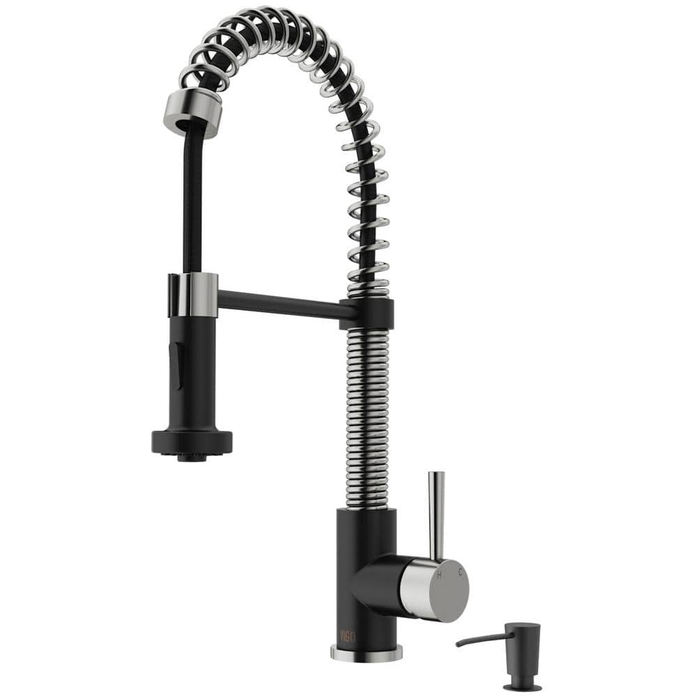 Edison 19" Stainless Steel and Matte Black Pull-Down Kitchen Faucet with Soap Dispenser