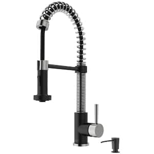 Edison Single Handle Pull-Down Sprayer Kitchen Faucet Set with Soap Dispenser in Stainless Steel and Matte Black