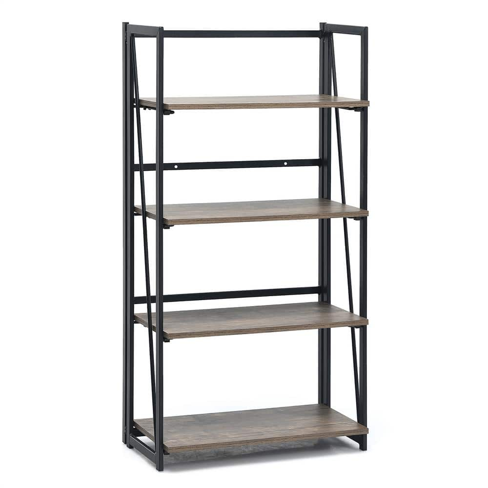 Costway 46 in. H Brown 4-Tier Folding Bookshelf No-Assembly Industrial ...