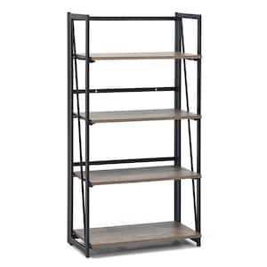 46 in. H Brown 4-Tier Folding Bookshelf No-Assembly Industrial Bookcase Display Shelves