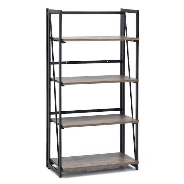 Costway 46 in. H Brown 4-Tier Folding Bookshelf No-Assembly Industrial Bookcase Display Shelves