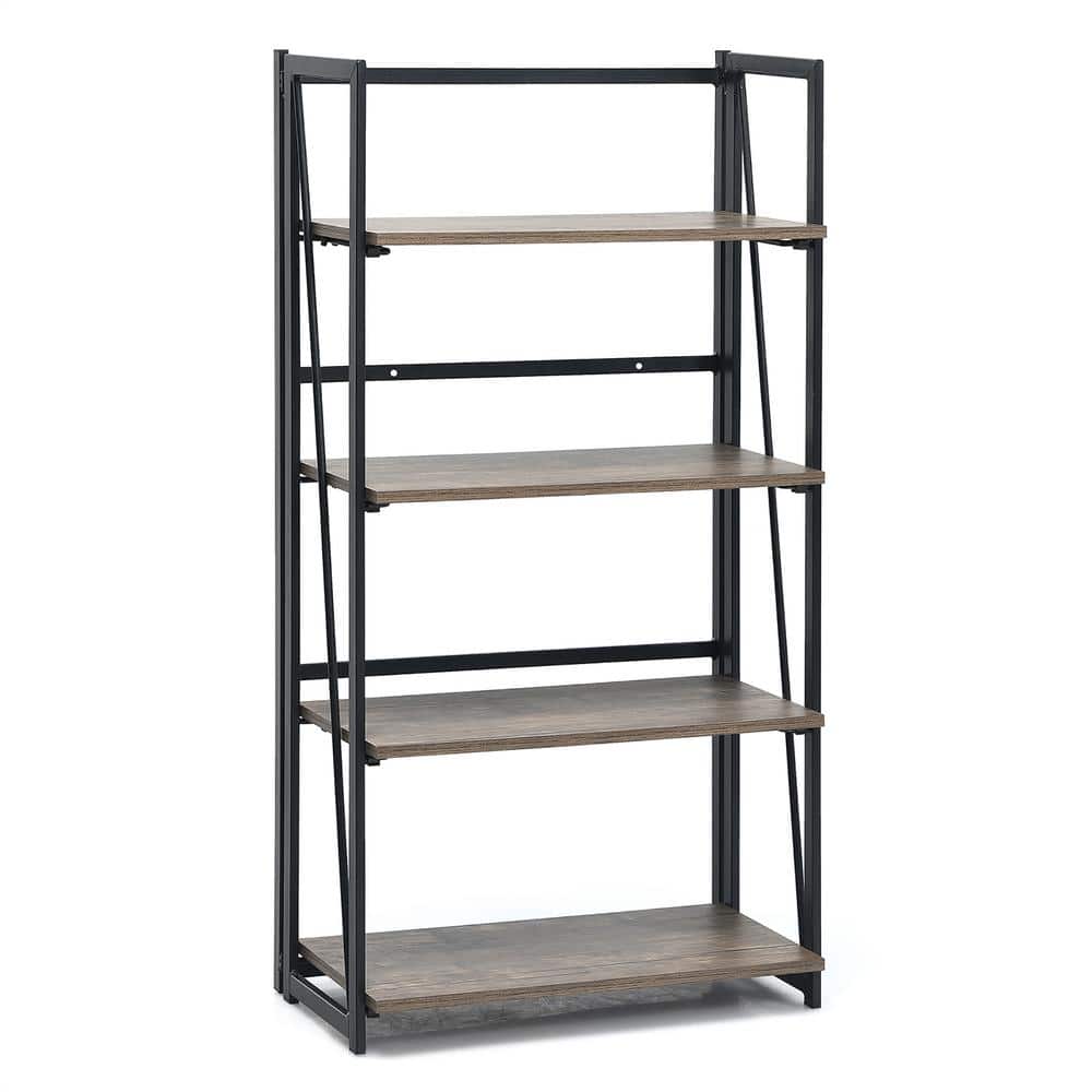 Brown Wire 4-Tier Folding Bookshelf with Industrial Design