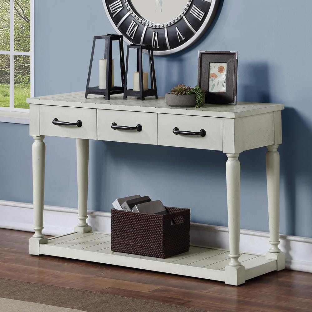 Hemingway Transitional Alabaster White Rectangular Sofa Table with Storage