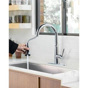 Single Handle Pull Down Sprayer Kitchen Faucet with Advanced Spray, Pull Out Spray Wand in Polished Chrome