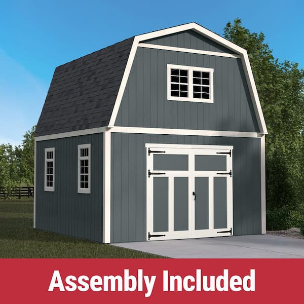 Professionally Assembled Ashland 16 ft. W x 16 ft. D 2-Story Wood Storage Shed- Autumn Brown Shingles (256 Sq. Ft.)
