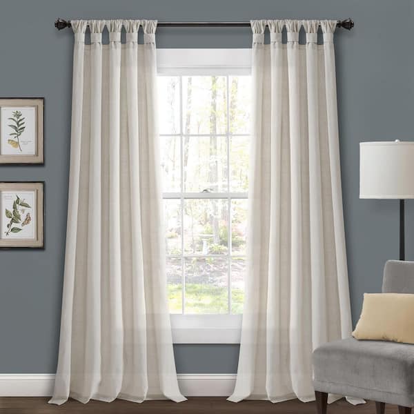 HOMEBOUTIQUE Burlap Knotted Tab Top Window Curtain Panels Light Linen ...