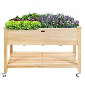 47.5 in. L x 23.5 in. W Wood Elevated Planter Bed with Lockable Wheels Shelf and Liner, Perfect Decoration