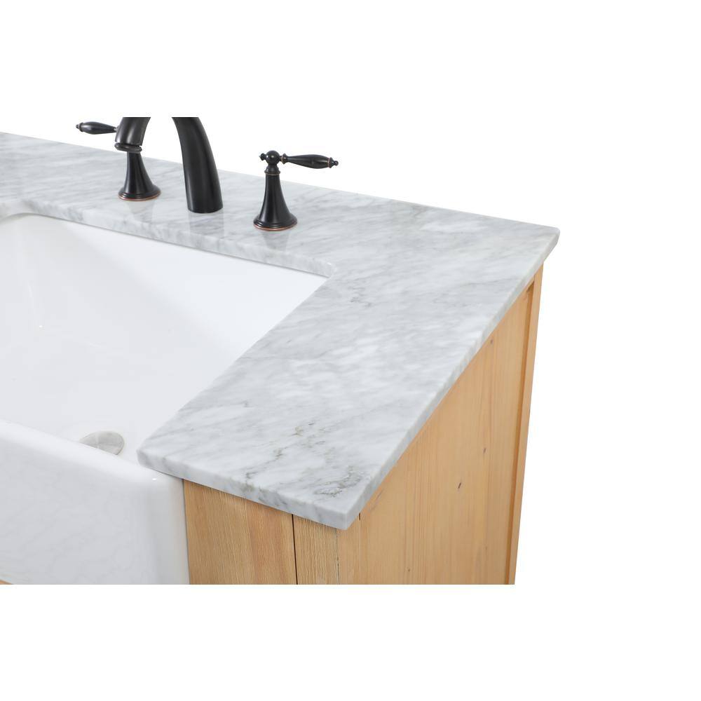 Natural Wood Double Bathroom Vanity with Carrara Marble Top
