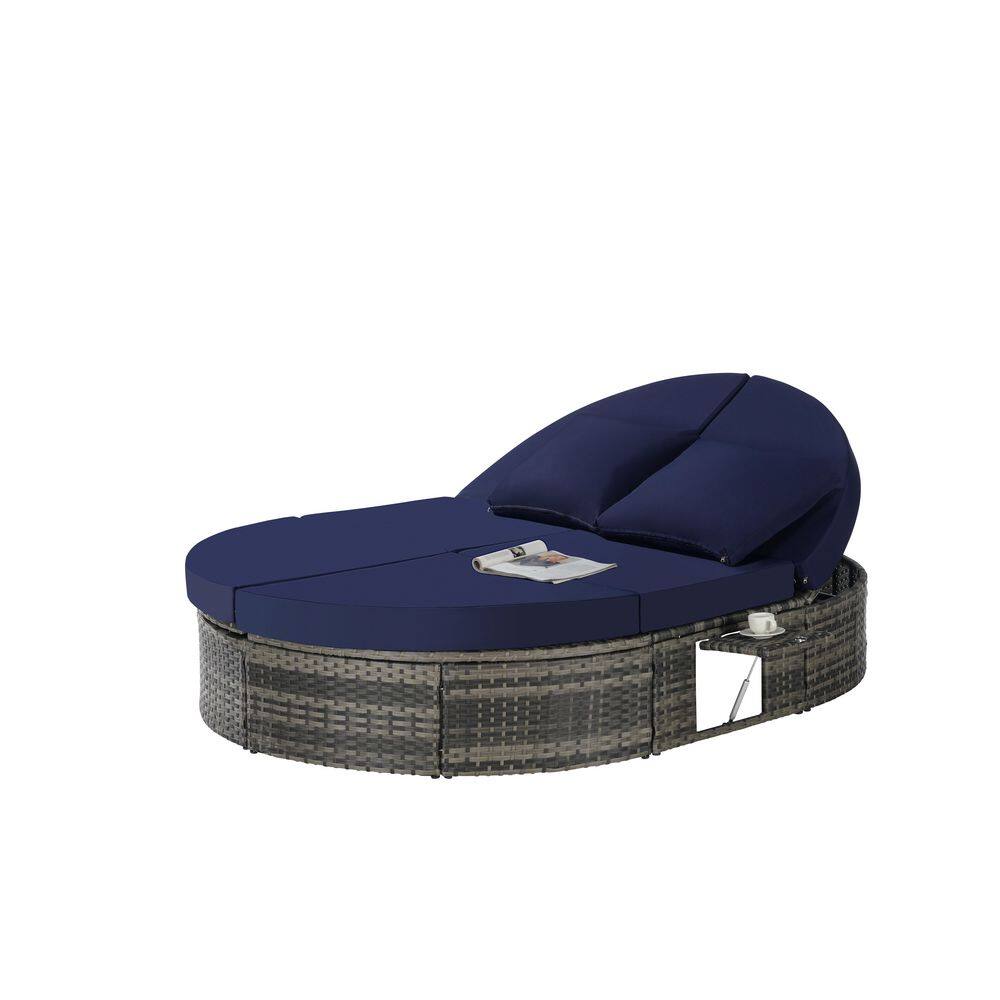 Wicker Outdoor Reclining Day Bed, Lounger with Adjustable Backrests with Da
