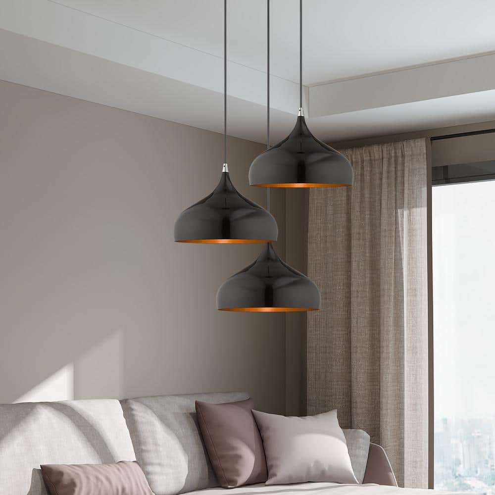 Sleek Shiny Black Mini Pendant with Gold Interior Finish