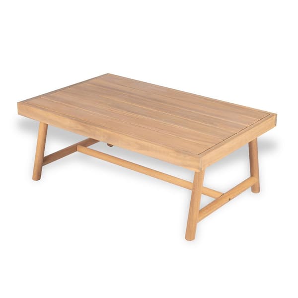 35.5 in. W Light Brown Acacia Wood Outdoor Coffee Table for Garden, Backyard and Pool Area