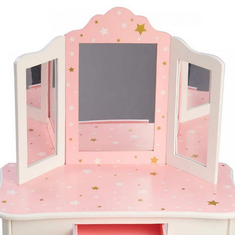 Gisele Blush Pink Star Print Kids Vanity Set with Bench