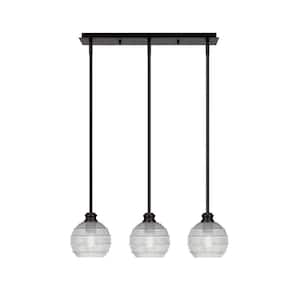 Albany 60-Watt 3-Light Espresso Linear Pendant Light with Clear Ribbed Glass Shades and No Bulbs Included