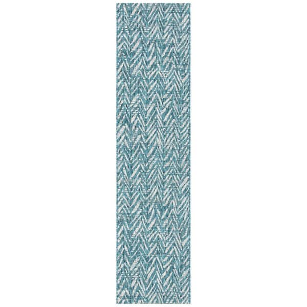 Courtyard Blue/Gray 2 ft. x 5 ft. Distressed Chevron Indoor/Outdoor Runner Rug