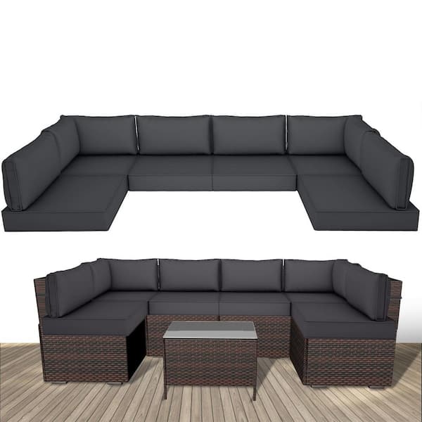 Unbranded 6 Seat Waterproof Outdoor Replacement Cushions, 102.4 x 47.2 x 13.7 in.-14-Piece UV-Protection Patio Sectional Cushions